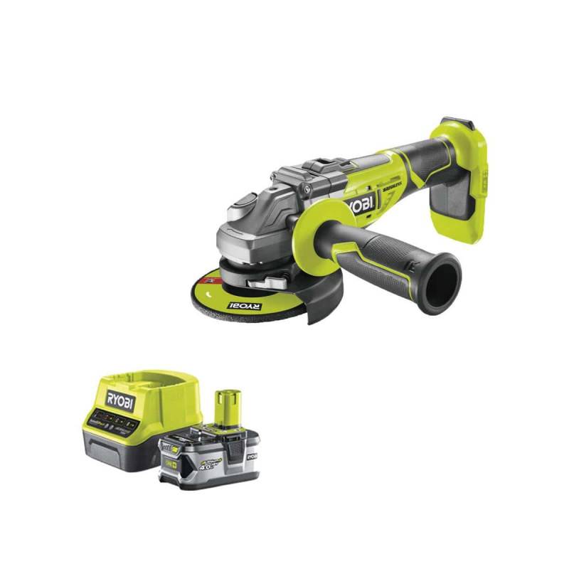 Ryobi - Pack RYOBI meuleuse d'angle brushless 18V One+ R18AG7-0 - 1 batterie 18V 4.0Ah - 1 chargeur rapide RC18120-140