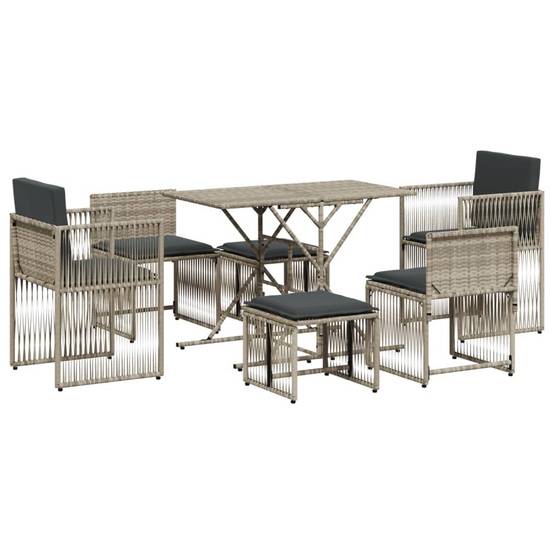 Ensemble de 7 pcs table de jardin et chaises avec coussins - mobilier de jardin gris clair rotin - Image 1