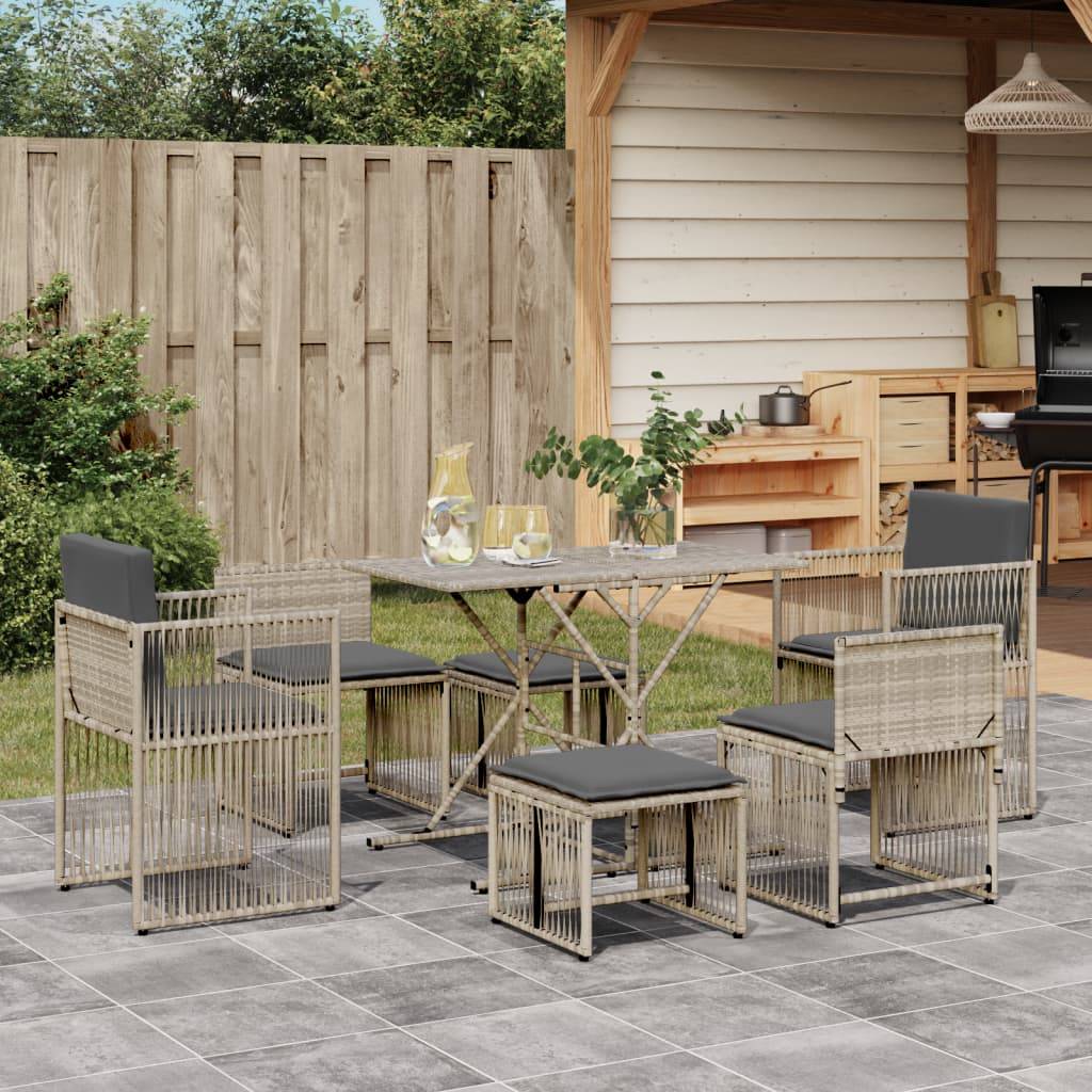 Ensemble de 7 pcs table de jardin et chaises avec coussins - mobilier de jardin gris clair rotin - Image 2
