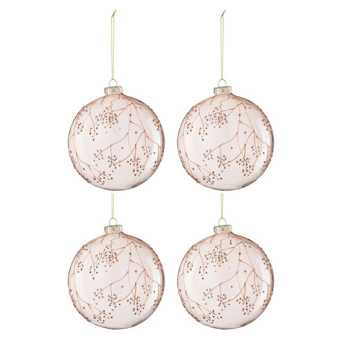 Lot de 4 Boules de Noël "Branches" 12cm Rose