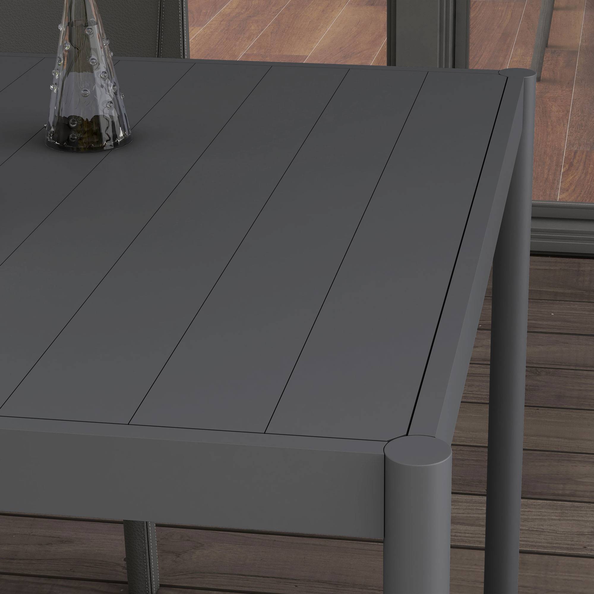 Outsunny - Table de jardin rectangulaire 6 personnes plateau lattes aspect bois alu gris - Image 6
