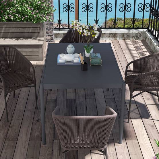 Outsunny - Table de jardin rectangulaire 6 personnes plateau lattes aspect bois alu gris - Image 5