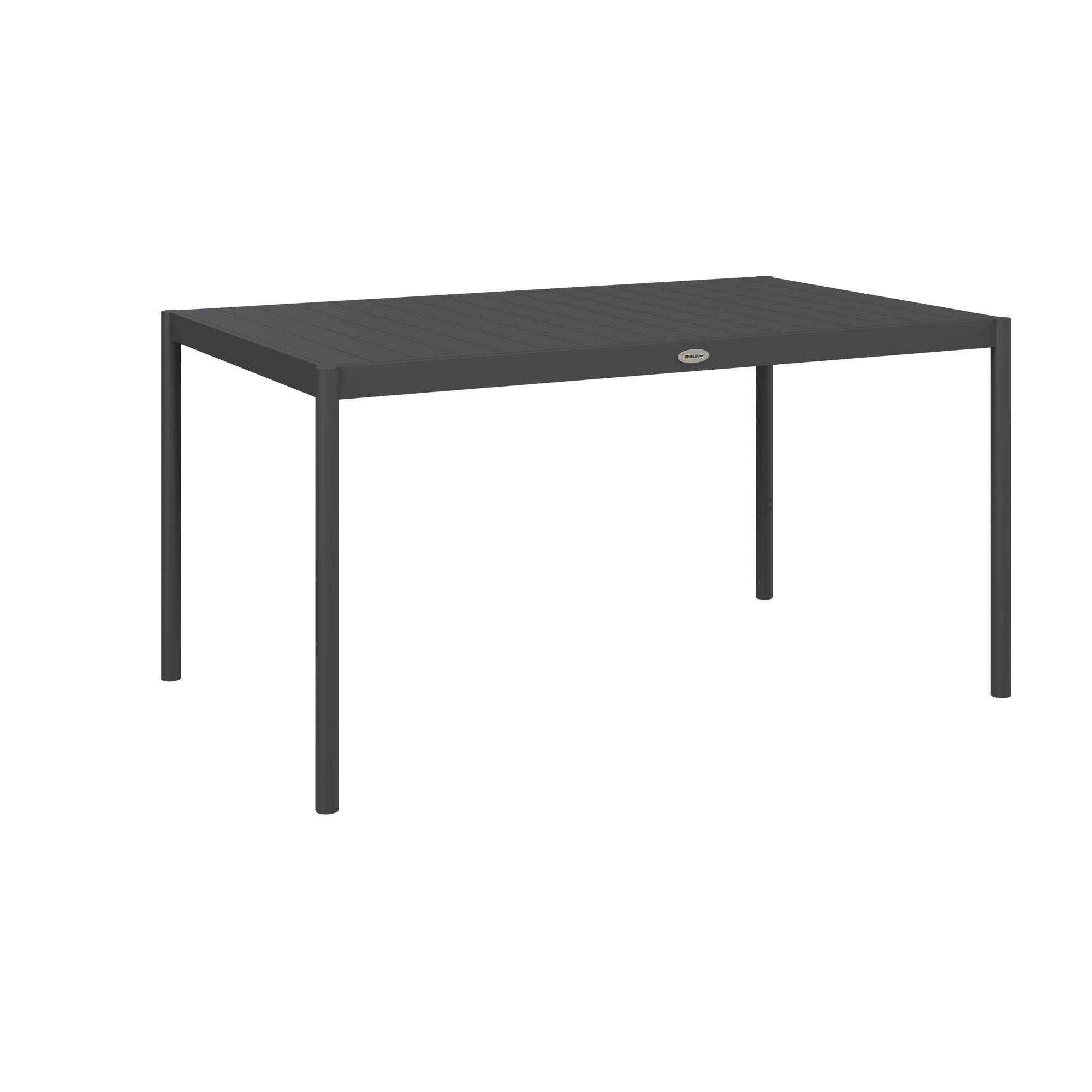 Outsunny - Table de jardin rectangulaire 6 personnes plateau lattes aspect bois alu gris - Image 1