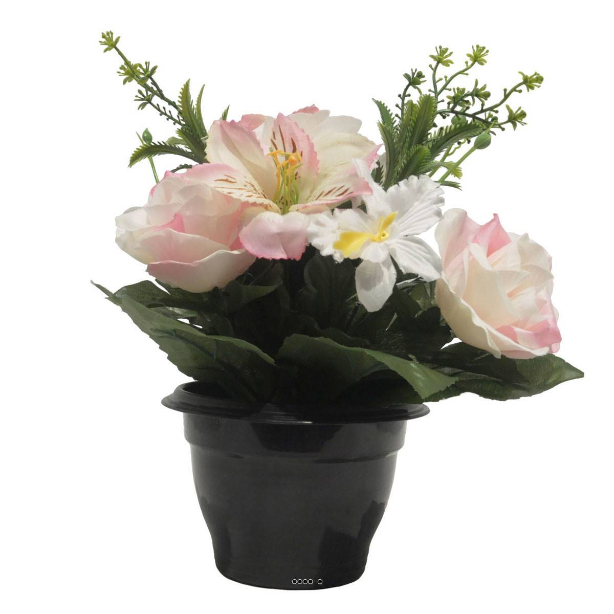 Pot pour les Tombes de Rose, Alstromeria et Orchidée artificiels pour la Toussaint Rose-crème - couleur: Rose-crème - Image 1