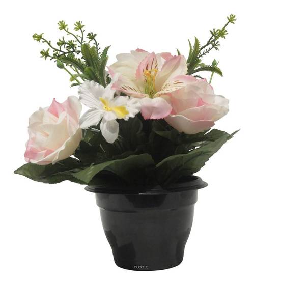 Pot pour les Tombes de Rose, Alstromeria et Orchidée artificiels pour la Toussaint Rose-crème - couleur: Rose-crème - Image 2