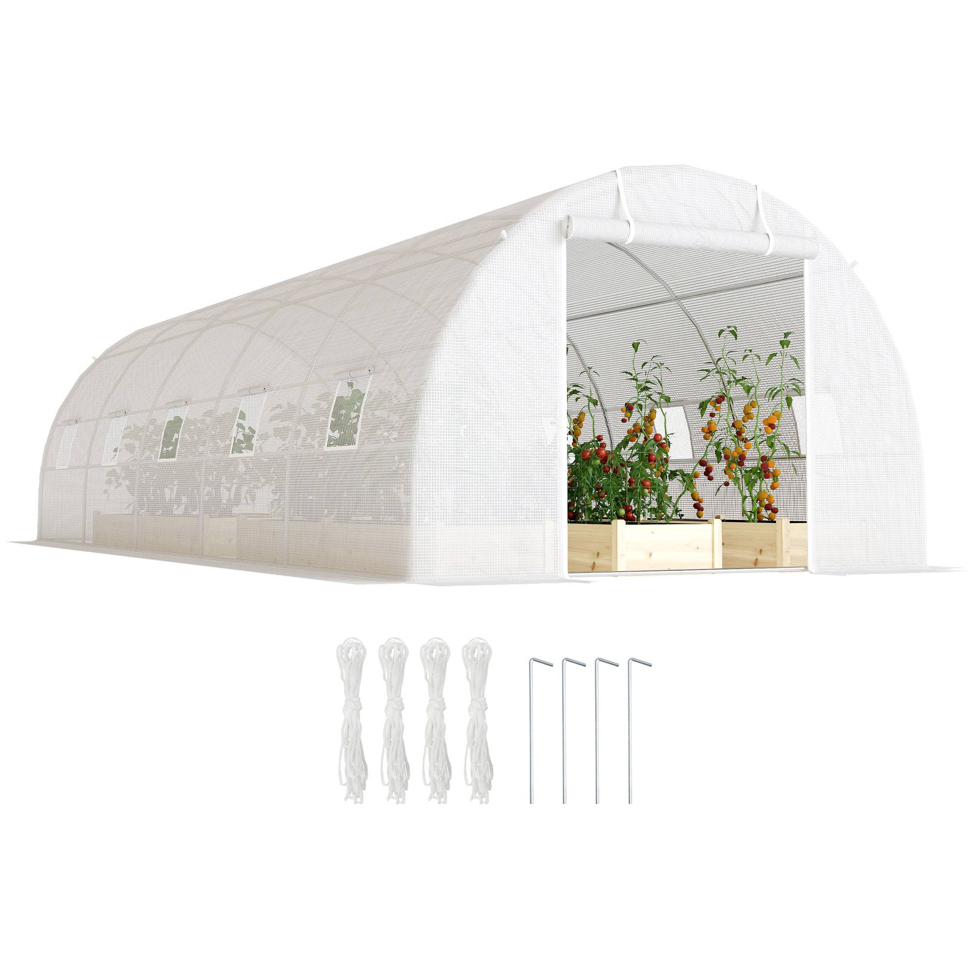Serre Tunnel de Jardin 8 x 3 x 2 m avec 12 Fenêtres et Porte Enroulable, Structure Acier, PE 140 g/m², pour Légumes et Tomates, Blanc - Image 1