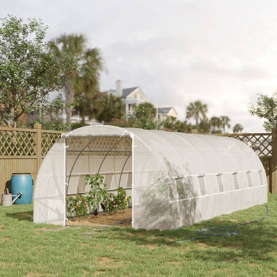 Serre Tunnel de Jardin 8 x 3 x 2 m avec 12 Fenêtres et Porte Enroulable, Structure Acier, PE 140 g/m², pour Légumes et Tomates, Blanc - Image 3
