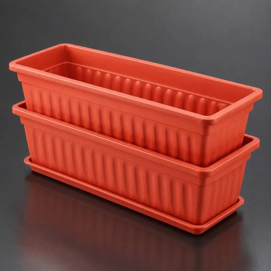 Lot de 4 Pots de Fleurs Rectangulaire Plastique Avec Soucoures Drainants pour Jardin Balcony Patio - Image 5
