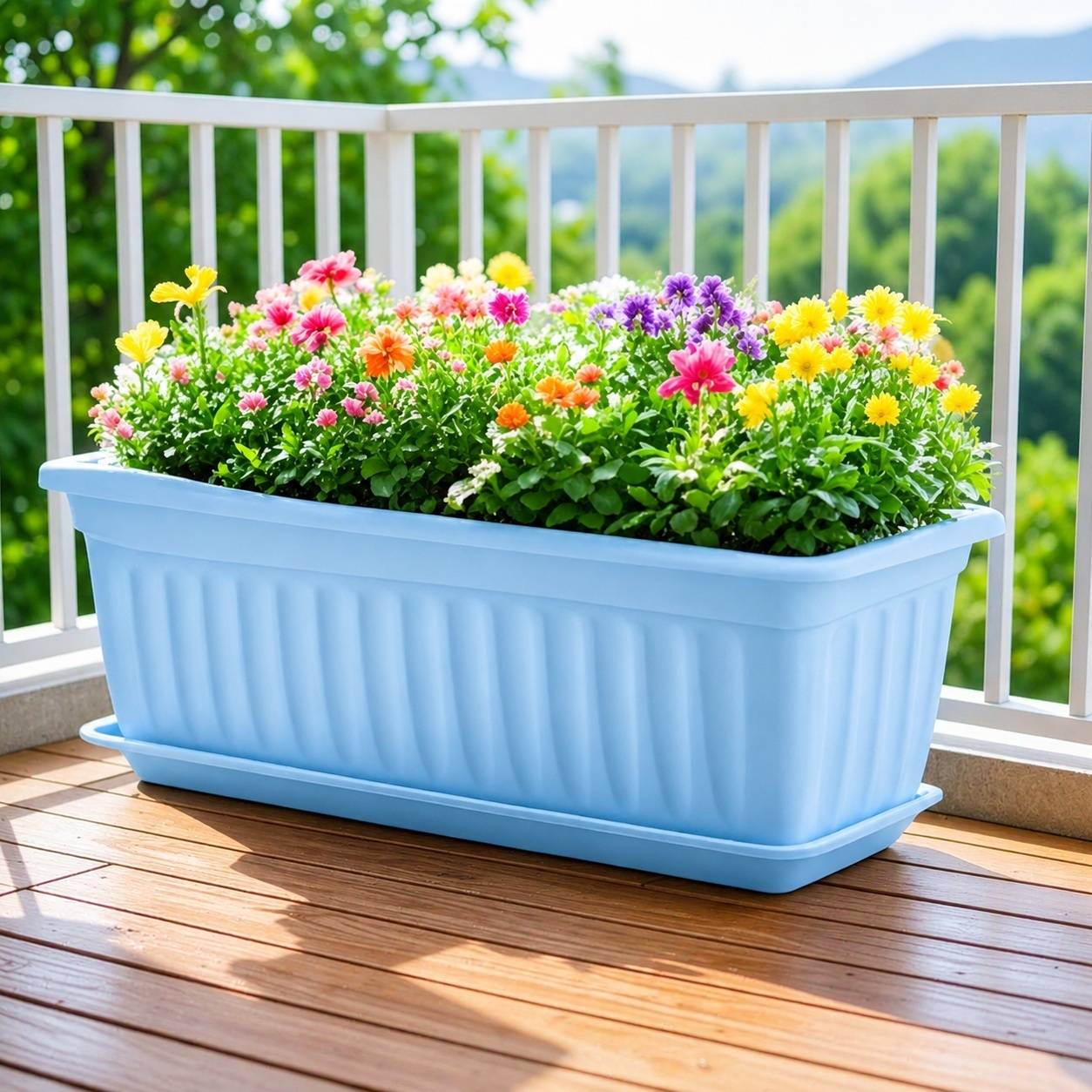 Lot de 4 Pots de Fleurs Rectangulaire Plastique Avec Soucoures Drainants pour Jardin Balcony Patio - Image 6