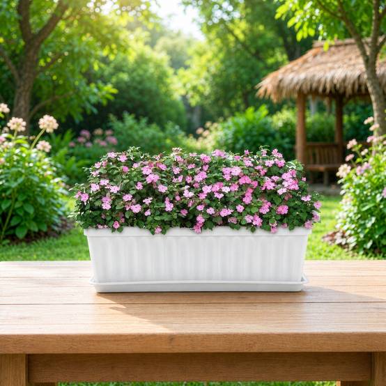 Lot de 4 Pots de Fleurs Rectangulaire Plastique Avec Soucoures Drainants pour Jardin Balcony Patio - Image 7