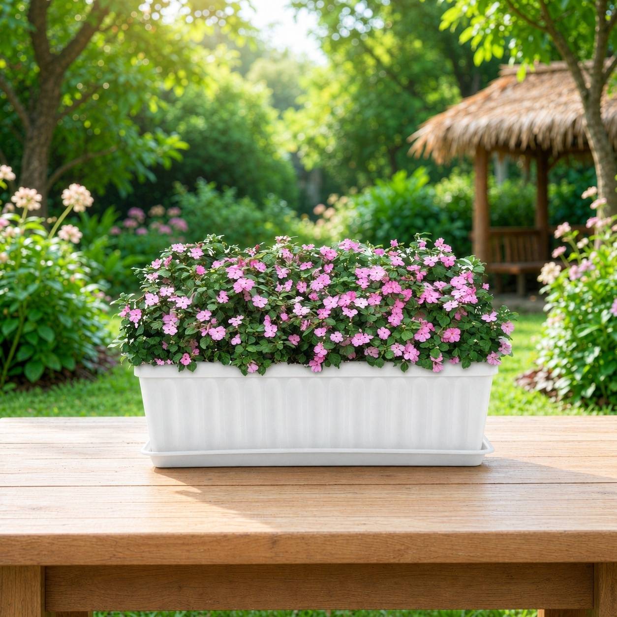 Lot de 4 Pots de Fleurs Rectangulaire Plastique Avec Soucoures Drainants pour Jardin Balcony Patio - Image 7