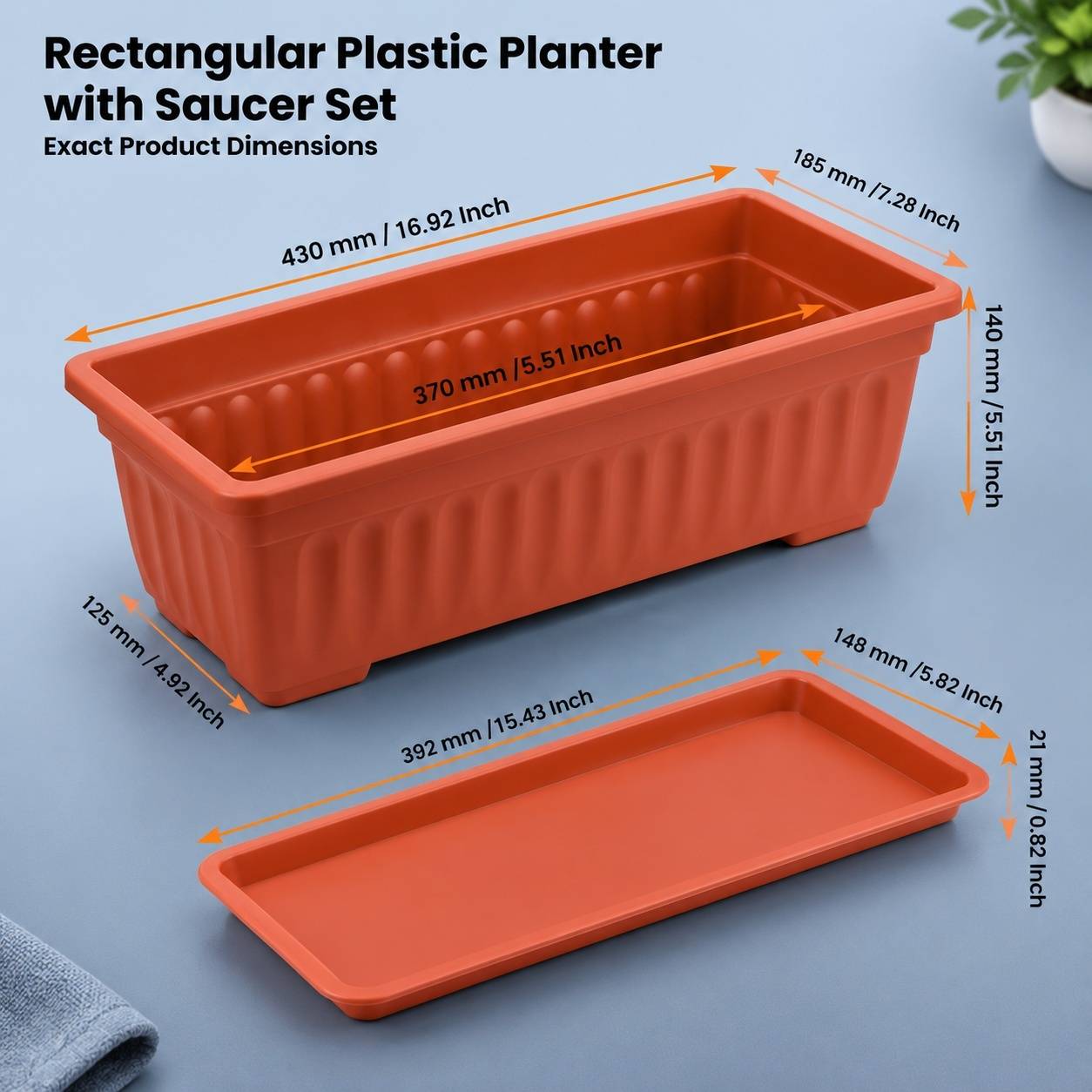 Lot de 4 Pots de Fleurs Rectangulaire Plastique Avec Soucoures Drainants pour Jardin Balcony Patio - Image 2