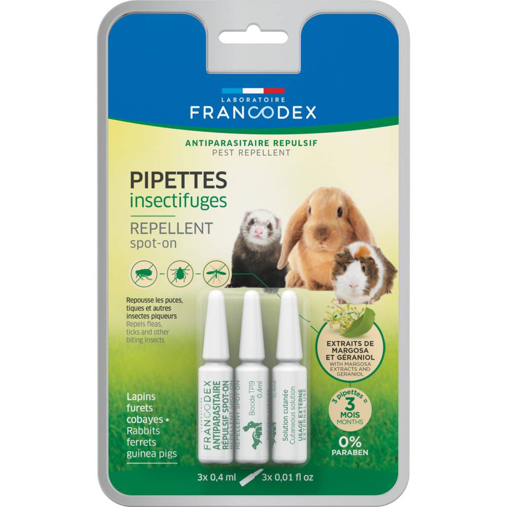 3 Pipettes Insectifuges Lapins, Furets et Cobayes. - Imagen 2