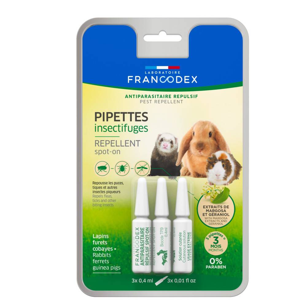 3 Pipettes Insectifuges Lapins, Furets et Cobayes. - Imagen 1