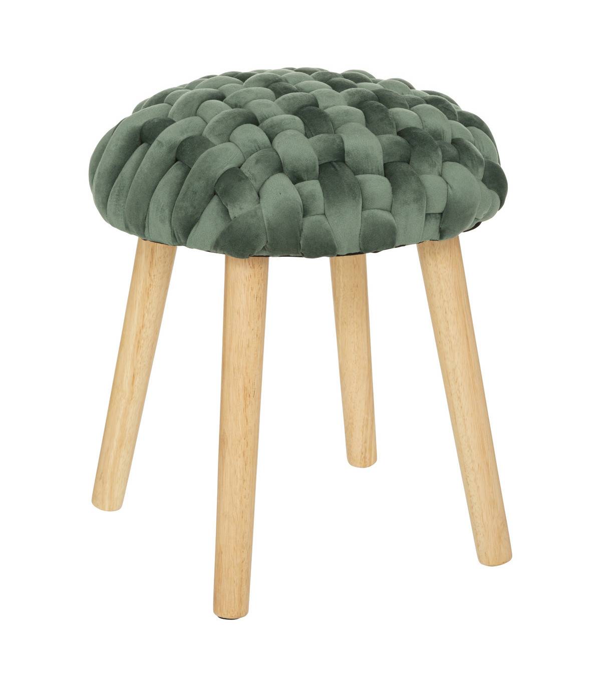 Tabouret pied en Bois et Assise Tricot Velours Vert Jade - Imagen 1