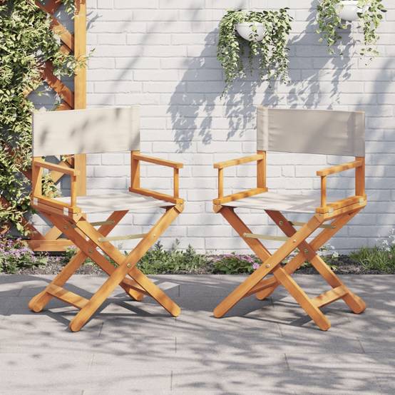 Lot de 2 Chaises de jardin pliables - Chaises d'extérieur - Chaise pliante de jardin blanc crème tissu-JU12471 - Image 2