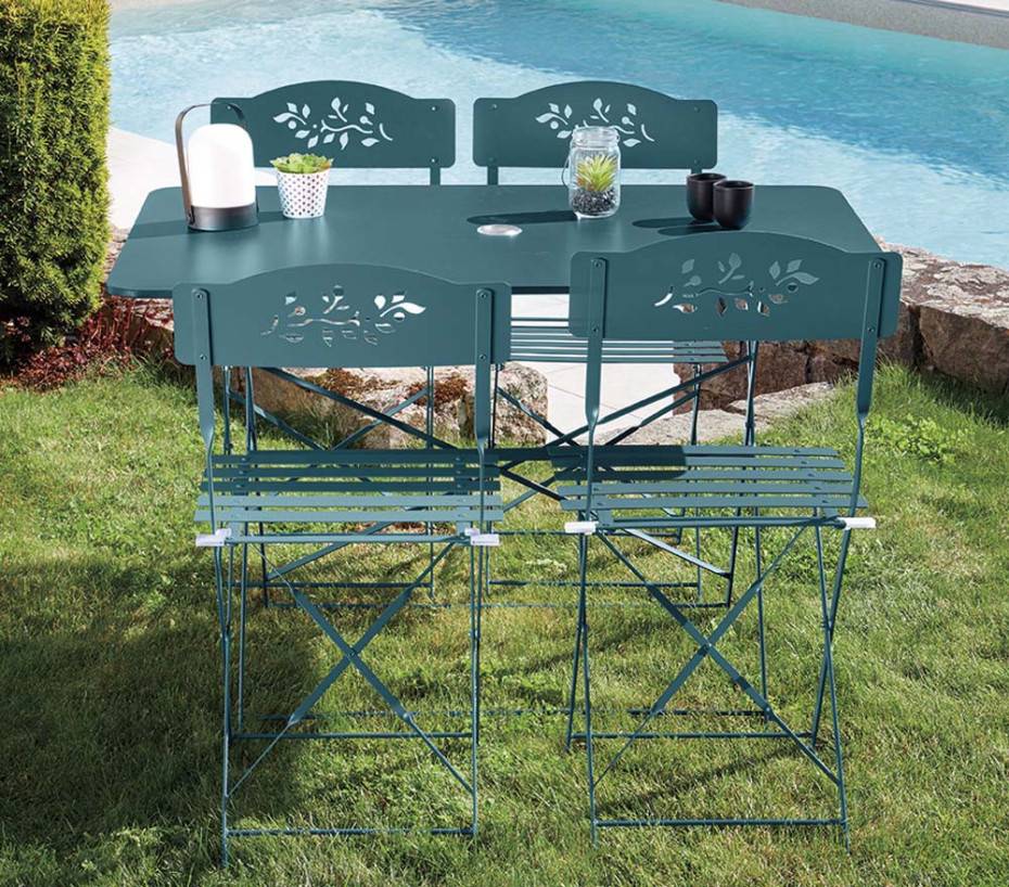 Ensemble table et chaises de jardin  4 places  Bleu Canard  VENONE - Imagen 1