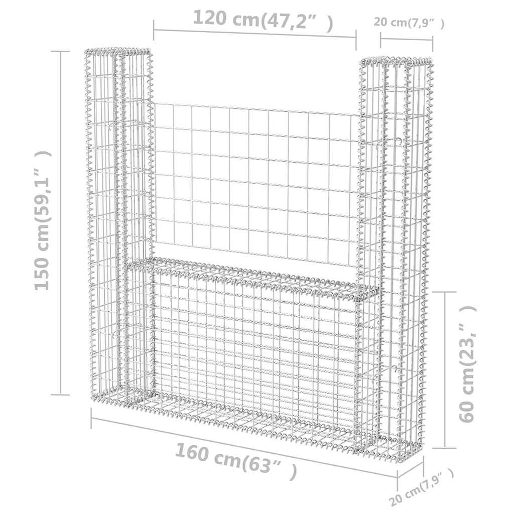 Panier de gabion en forme de U Acier galvanisé Argenté 160 x 20 x 150 cm - PANGIVO - Image 6