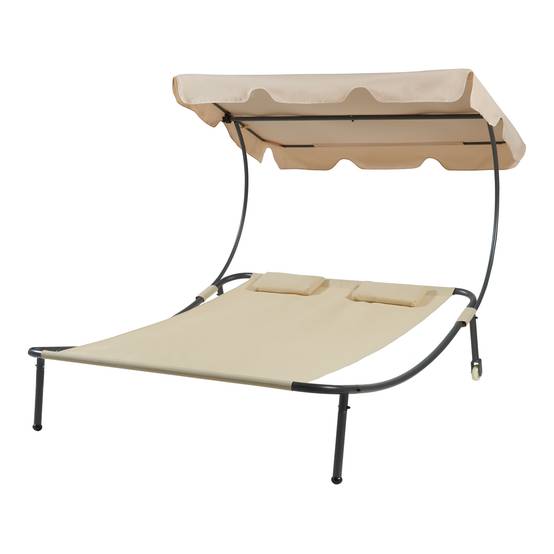 Casa.Pro - Tumbona doble Avigliano con toldo de acero lacado en poliéster 200 x 173 x 146 cm beige casa.pro - Imagen 1