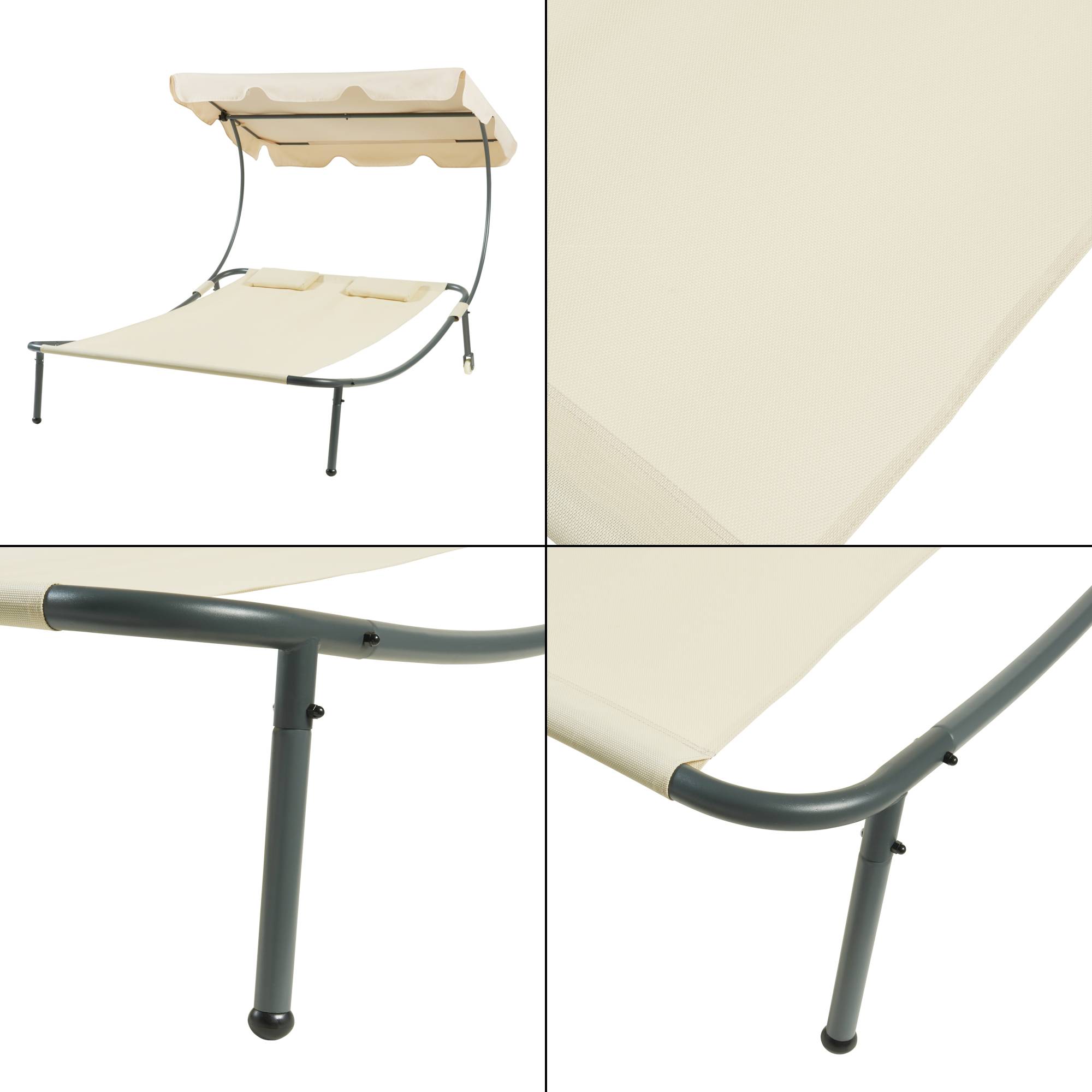 Casa.Pro - Tumbona doble Avigliano con toldo de acero lacado en poliéster 200 x 173 x 146 cm beige casa.pro - Imagen 6