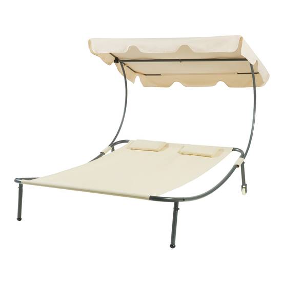 Casa.Pro - Tumbona doble Avigliano con toldo de acero lacado en poliéster 200 x 173 x 146 cm beige casa.pro - Imagen 3