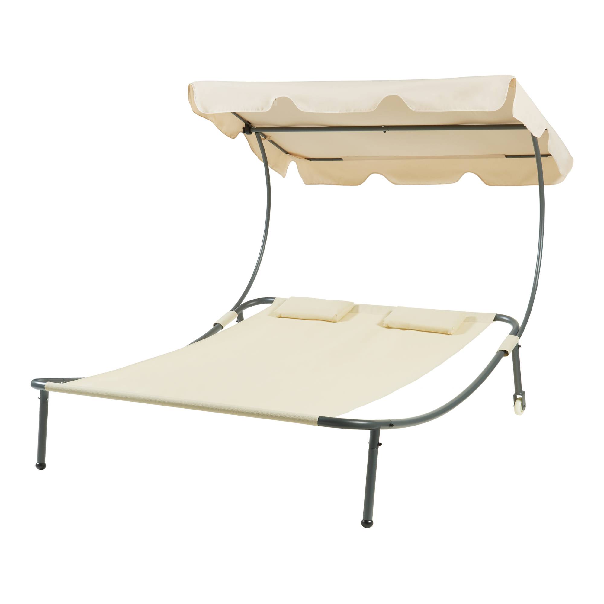 Casa.Pro - Tumbona doble Avigliano con toldo de acero lacado en poliéster 200 x 173 x 146 cm beige casa.pro - Imagen 3
