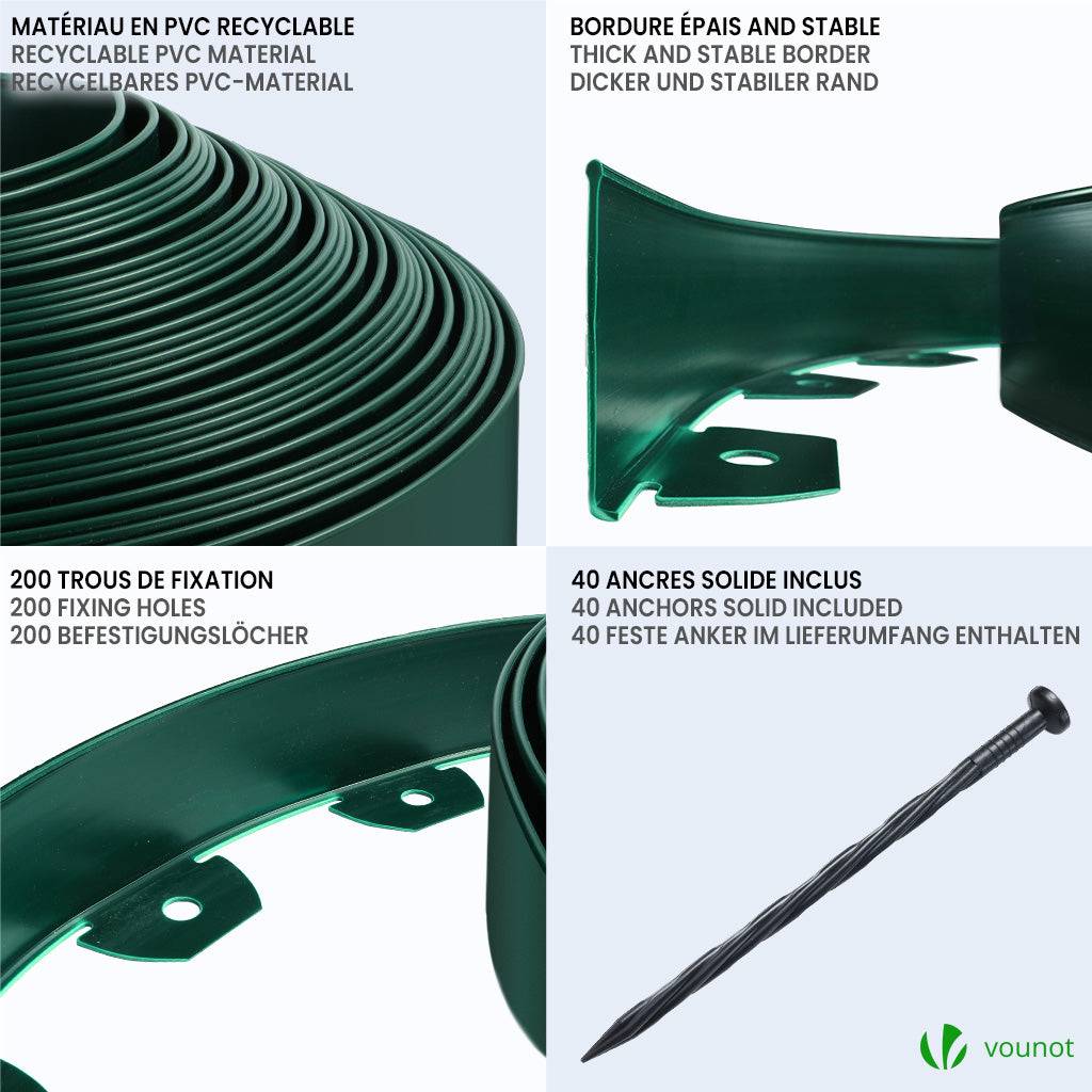 Bordure de jardin flexible en PVC 20m avec 40 piquets - hauteur 5cm - vert - Imagen 4