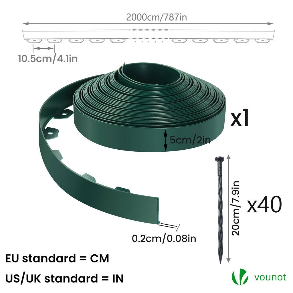 Bordure de jardin flexible en PVC 20m avec 40 piquets - hauteur 5cm - vert - Imagen 7