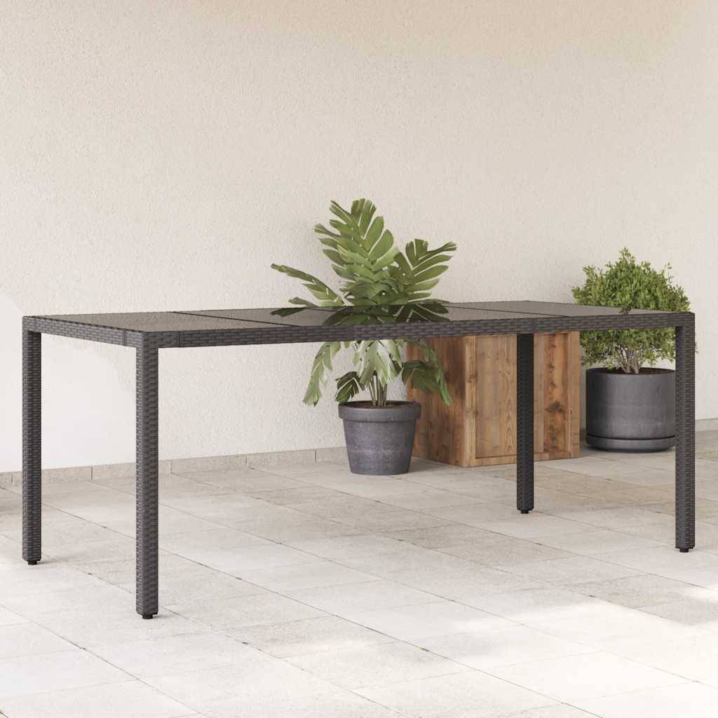 PANGIVO - Table de jardin résine tressée verre trempé noir 190 x 90 x 75 cm, Poids :27.8kg - PANGIVO
