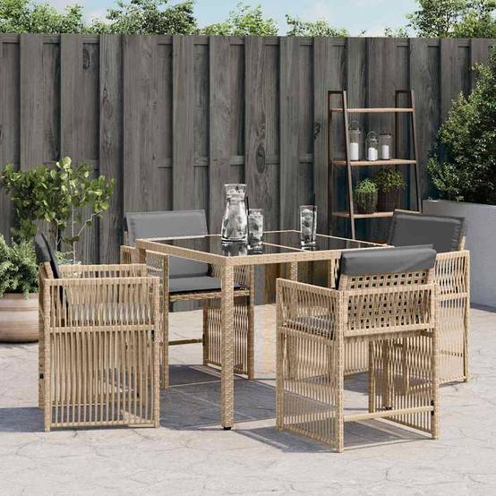 Chaises de jardin résine tressée beige avec coussins 50,5 x 54 x 79 cm, Poids :24.5kg - PANGIVO - Image 3