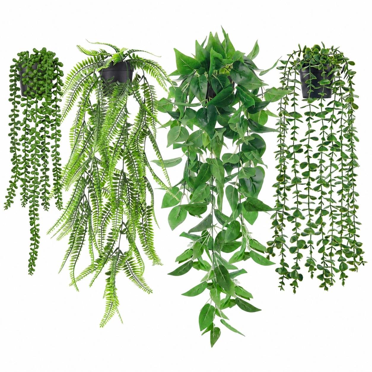 4 Pièces Plantes Artificielles Fausses Tombantes Pots Déco Intérieur Extérieur Sans Entretien