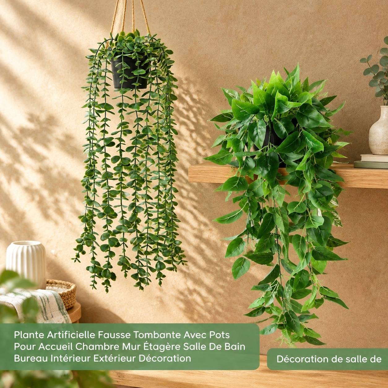 4 Pièces Plantes Artificielles Fausses Tombantes Pots Déco Intérieur Extérieur Sans Entretien - Image 7