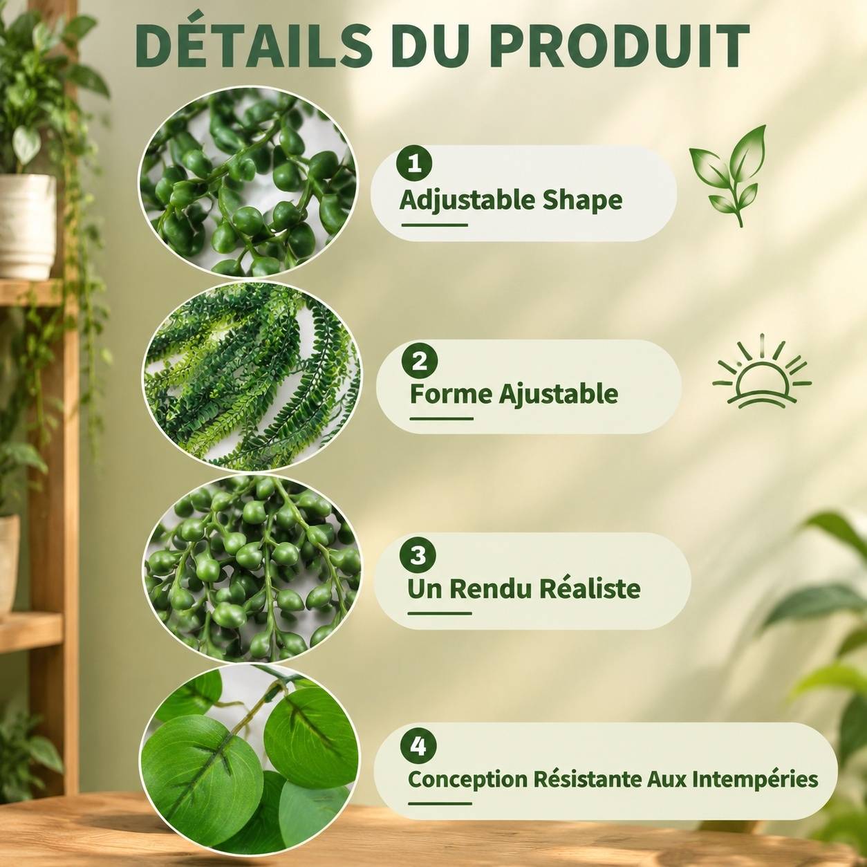 4 Pièces Plantes Artificielles Fausses Tombantes Pots Déco Intérieur Extérieur Sans Entretien - Image 4