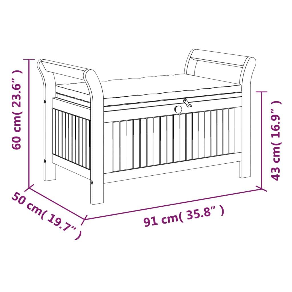 Helloshop26 - Banc de jardin meuble de patio d'extérieur terrasse de rangement de jardin avec coussin 91 cm bois d'acacia - Imagen 8
