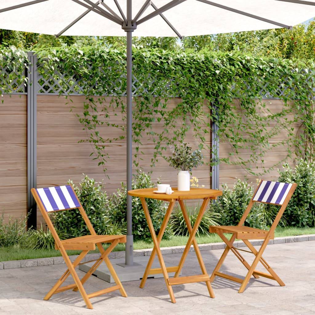 Maison Chic - Ensemble 3 pcs de bistro - Salon De Jardin - Mobilier extérieur bleu et blanc tissu et bois massif MI608 - Image 2