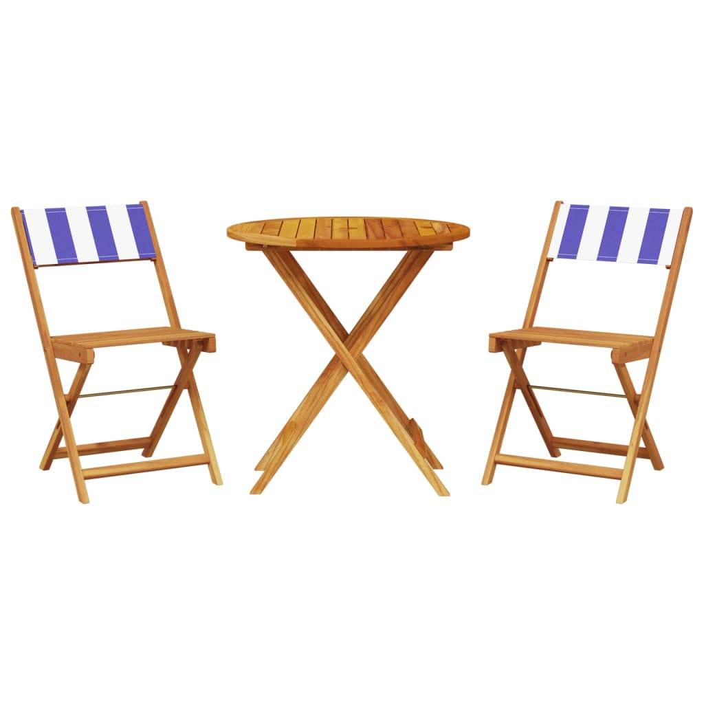 Maison Chic - Ensemble 3 pcs de bistro - Salon De Jardin - Mobilier extérieur bleu et blanc tissu et bois massif MI608