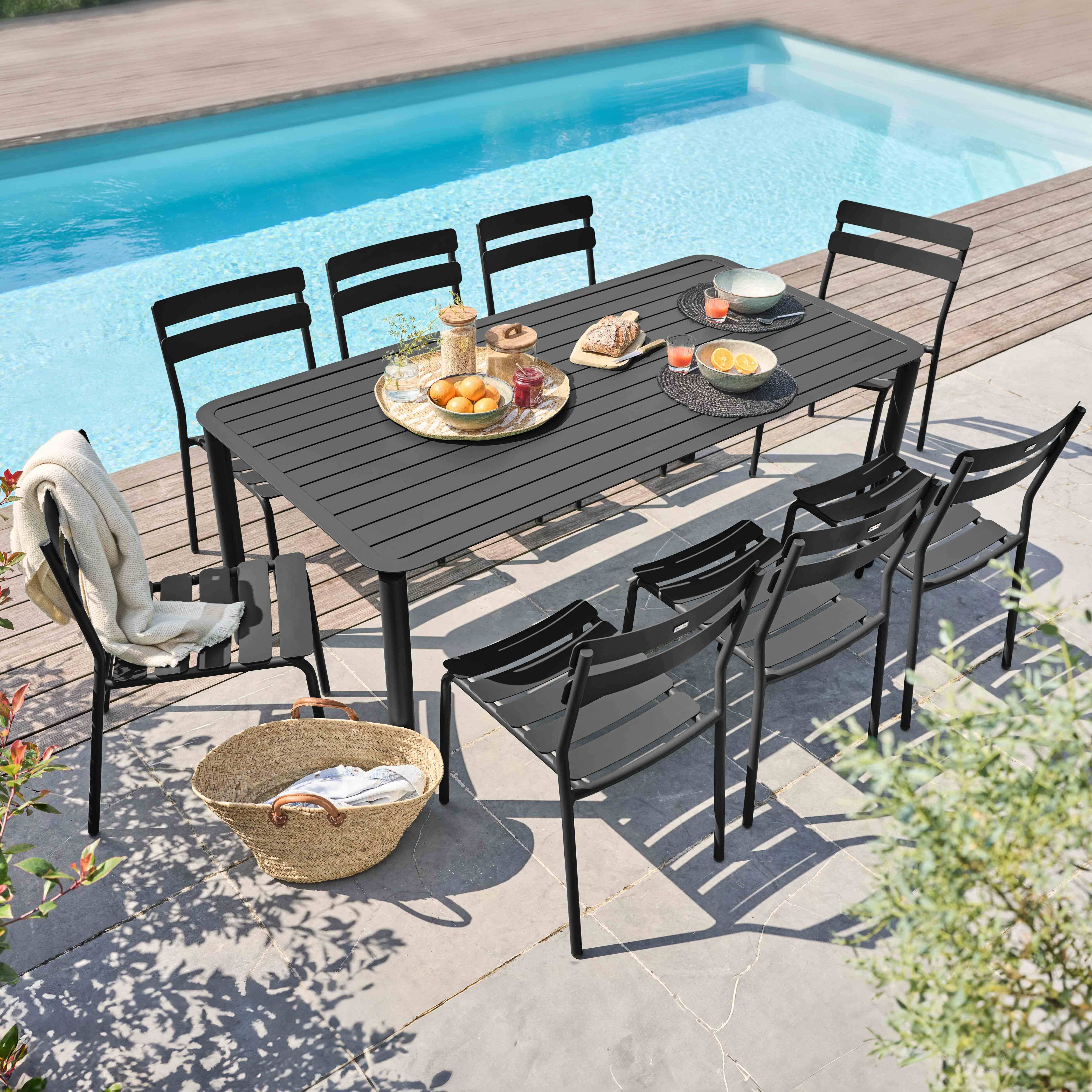 Oviala - Ensemble table de jardin et 8 chaises noir Almada - Oviala - Imagen 2