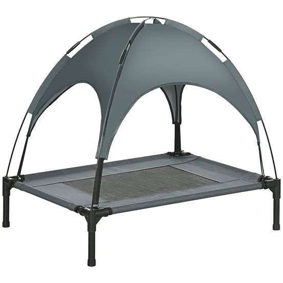 Lit Chien Surélevé Métal Extérieur Toit Pare-soleil Amovible Aéré Gris 76x61cm - ComfortXL Pet Living - Image 2