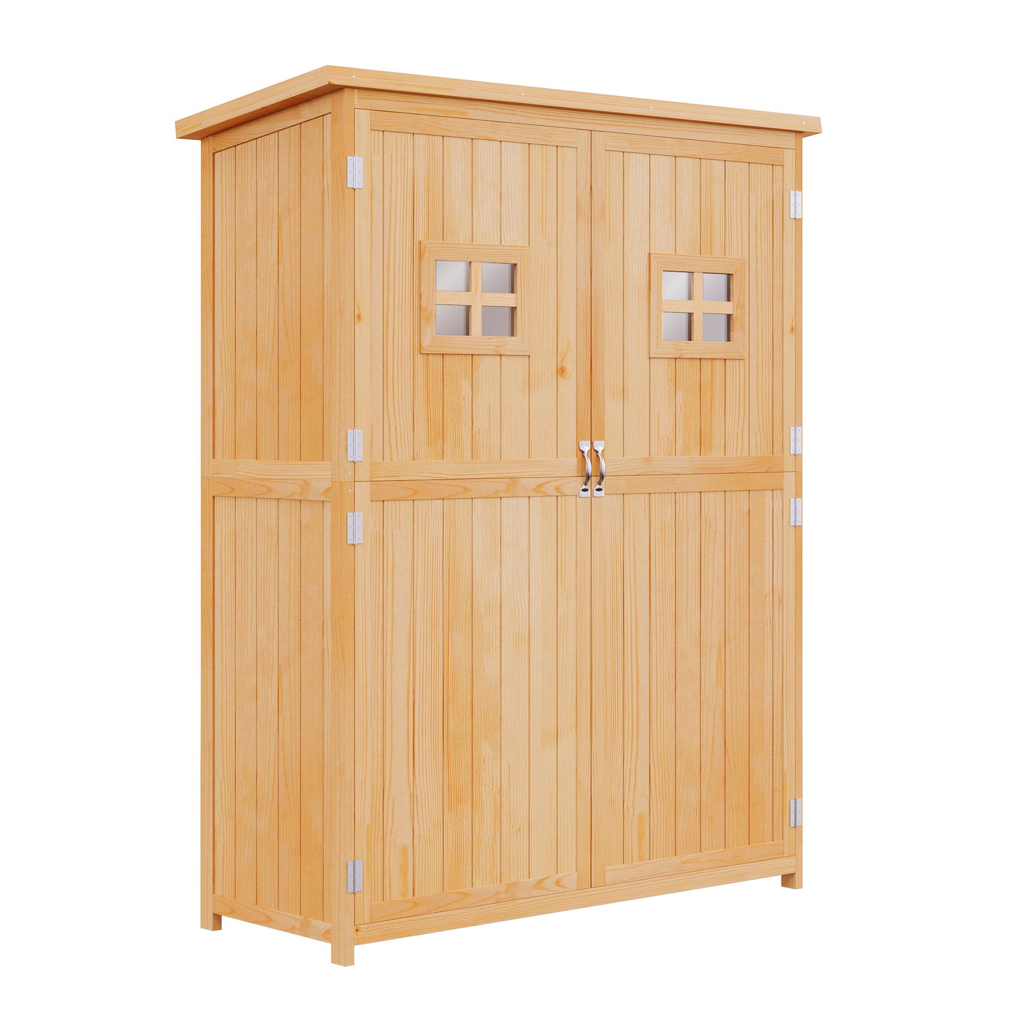 Abri de Jardin bois 127,5x50x164cm 2 étagères 2 portes 2 fenêtres toit bitumé sapin pré-huilé naturel
