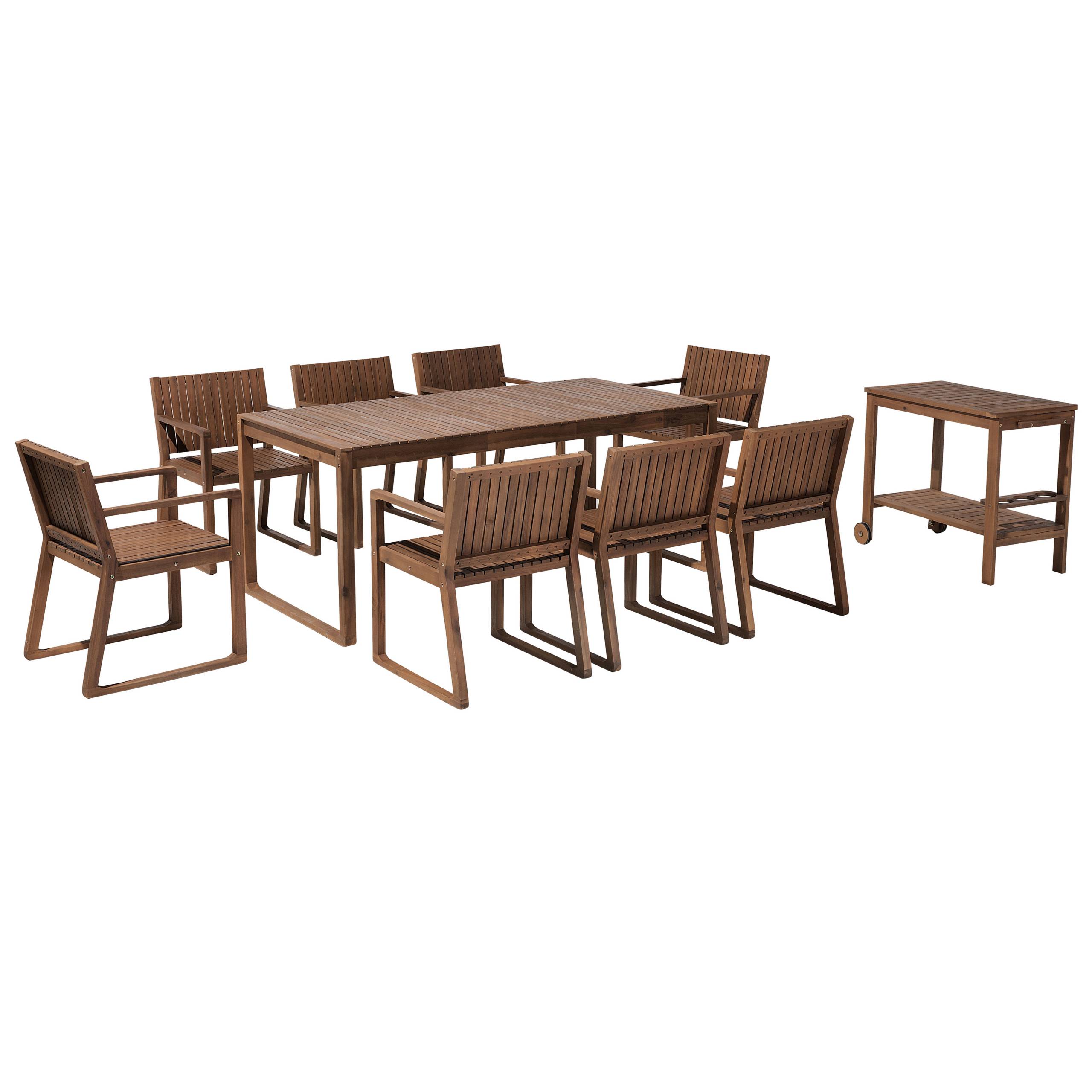 Beliani - Ensemble de Jardin en Bois d'Acacia Foncé 180 x 90 cm Table et 8 Chaises avec Chariot à Roulettes Mobilier Extérieur Rustique - Imagen 1