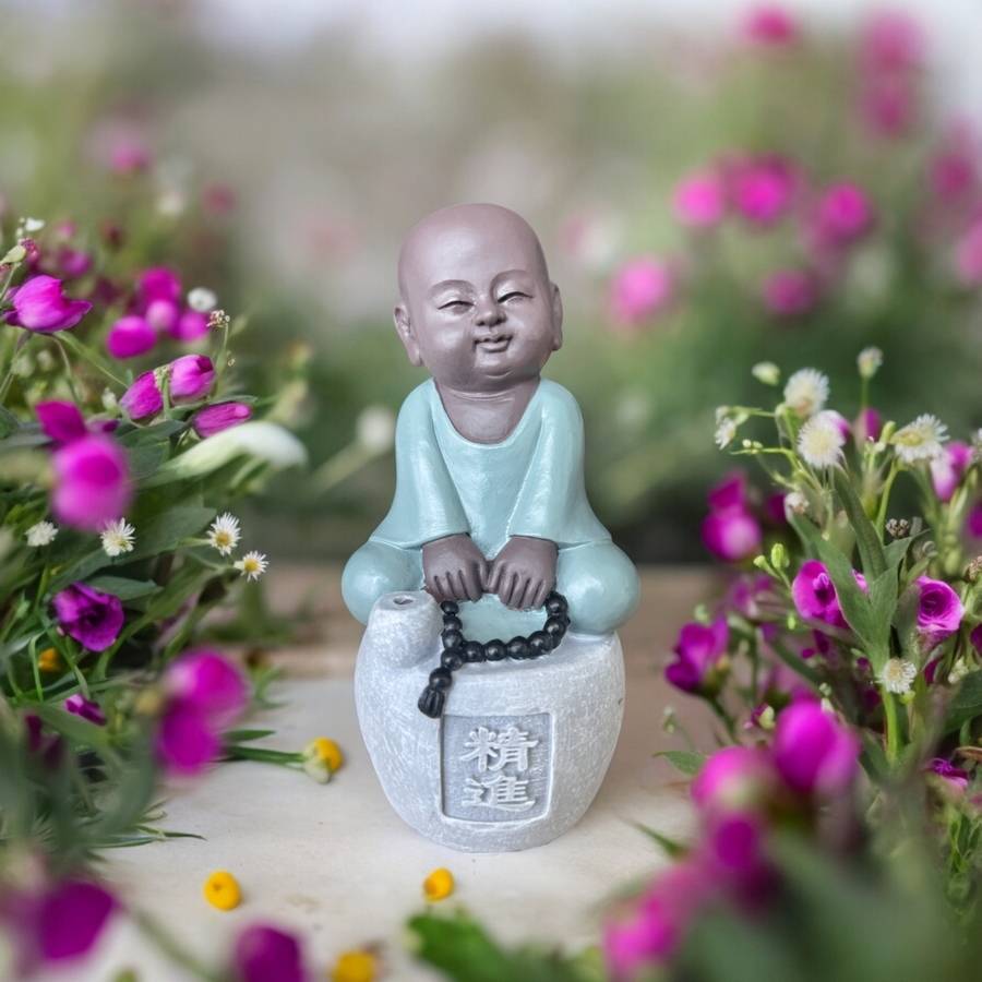 Zen Light - Statue Bouddha Porte-Encens Progression - Bonze Sérénité-Ambiance Zen-Fabrication Artisanale -H14cm–Zen'Light
