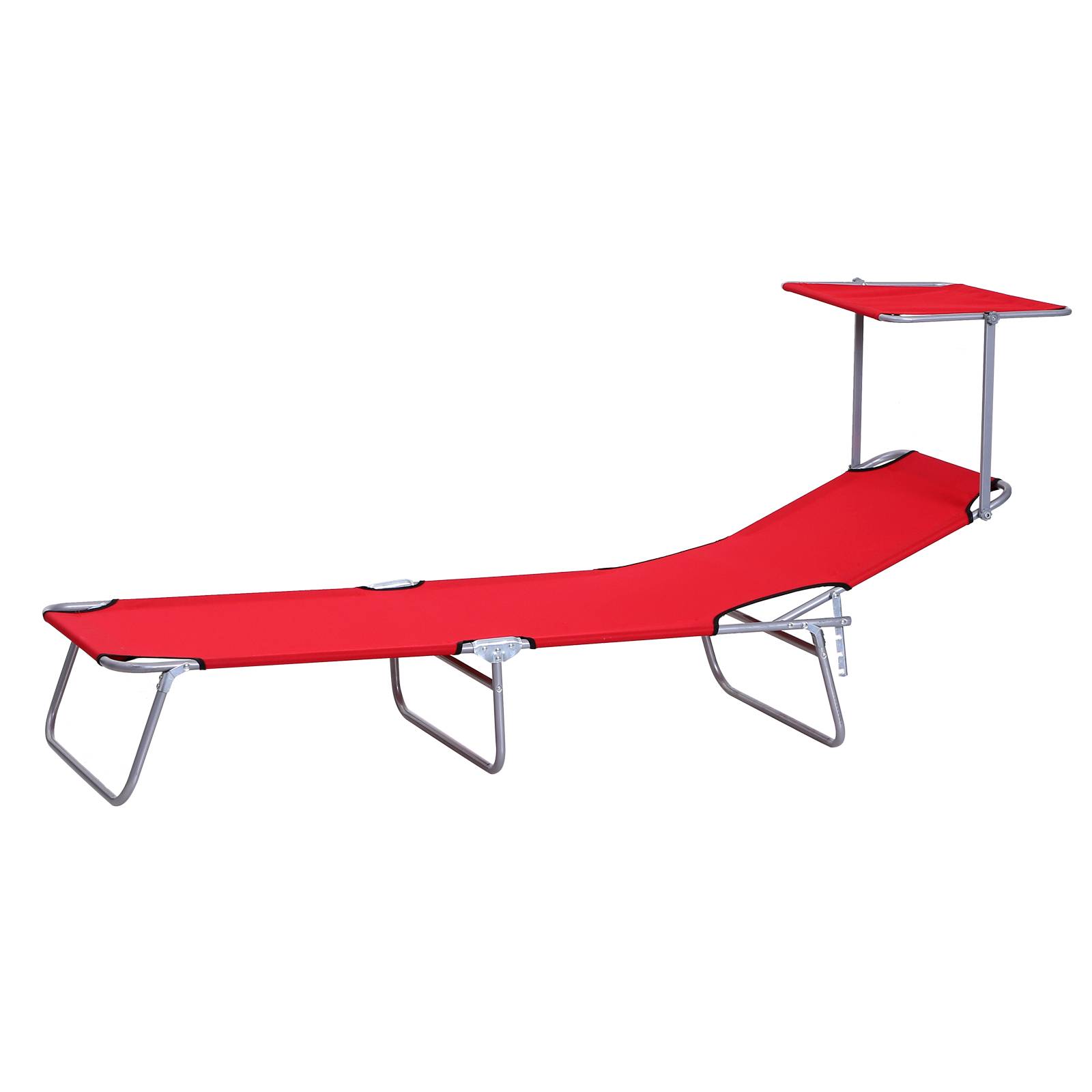 Transat pliant rouge avec auvent, chaise longue de jardin dossier réglable 4 positions, résistant intempéries, 120 kg - Image 2