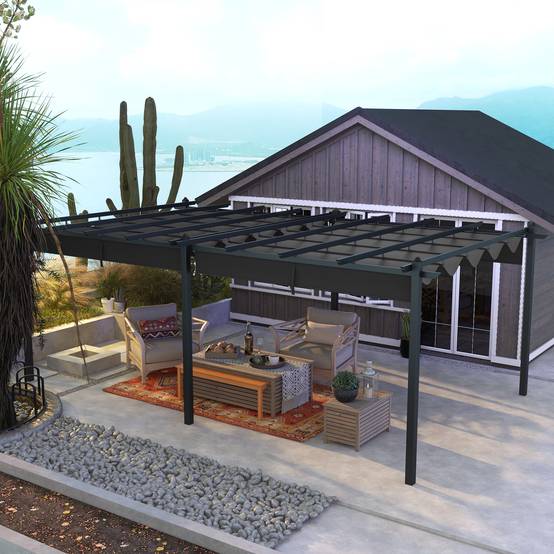 Pergola rétractable aluminium pour terrasse aménagement extérieur 597x358cm Gris foncé - ComfortXL Outdoor Living - Image 4