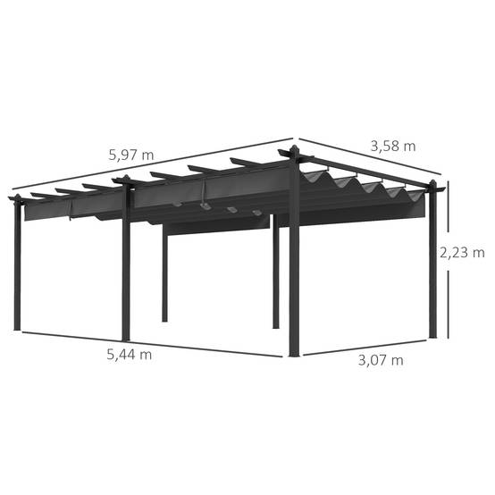 Pergola rétractable aluminium pour terrasse aménagement extérieur 597x358cm Gris foncé - ComfortXL Outdoor Living - Image 5