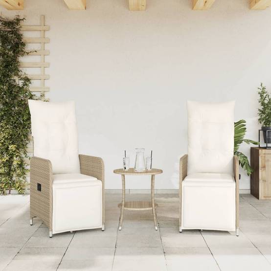 Chaises inclinables de jardin en résine tressée beige 54,5 x 58,5 x 92 cm - PANGIVO - Image 3