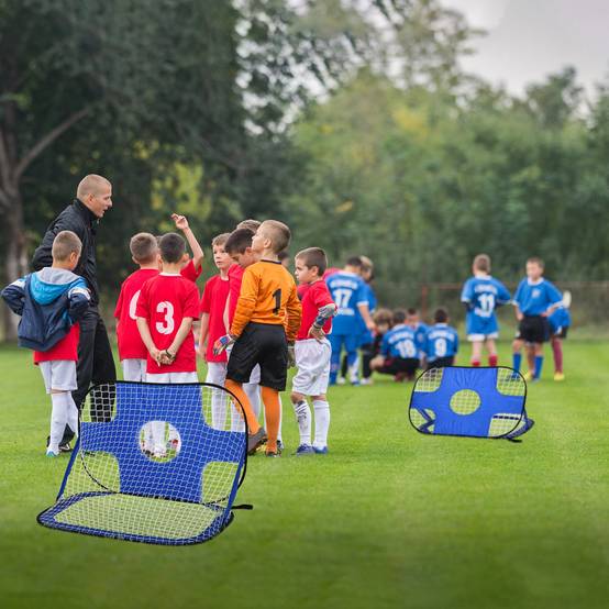 Buts de football, but pliable, filet de football portable, lot de 2 mini buts, mobile avec sac de transport, pliable, bleu, 123 x 80 x 80 cm - Image 4