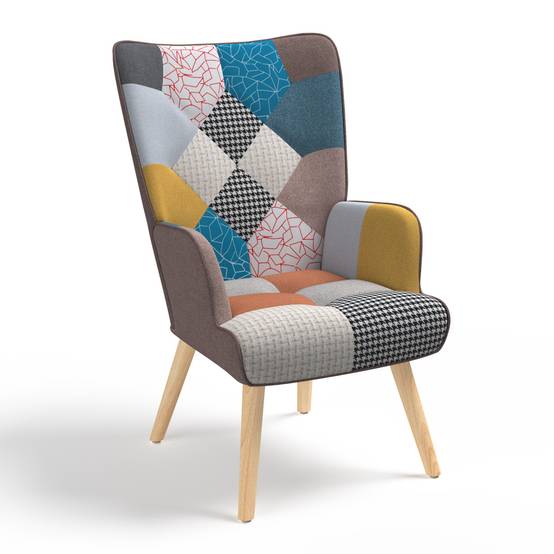 Fauteuil scandinave IVAR en tissu patchwork multicouleurs - Image 2