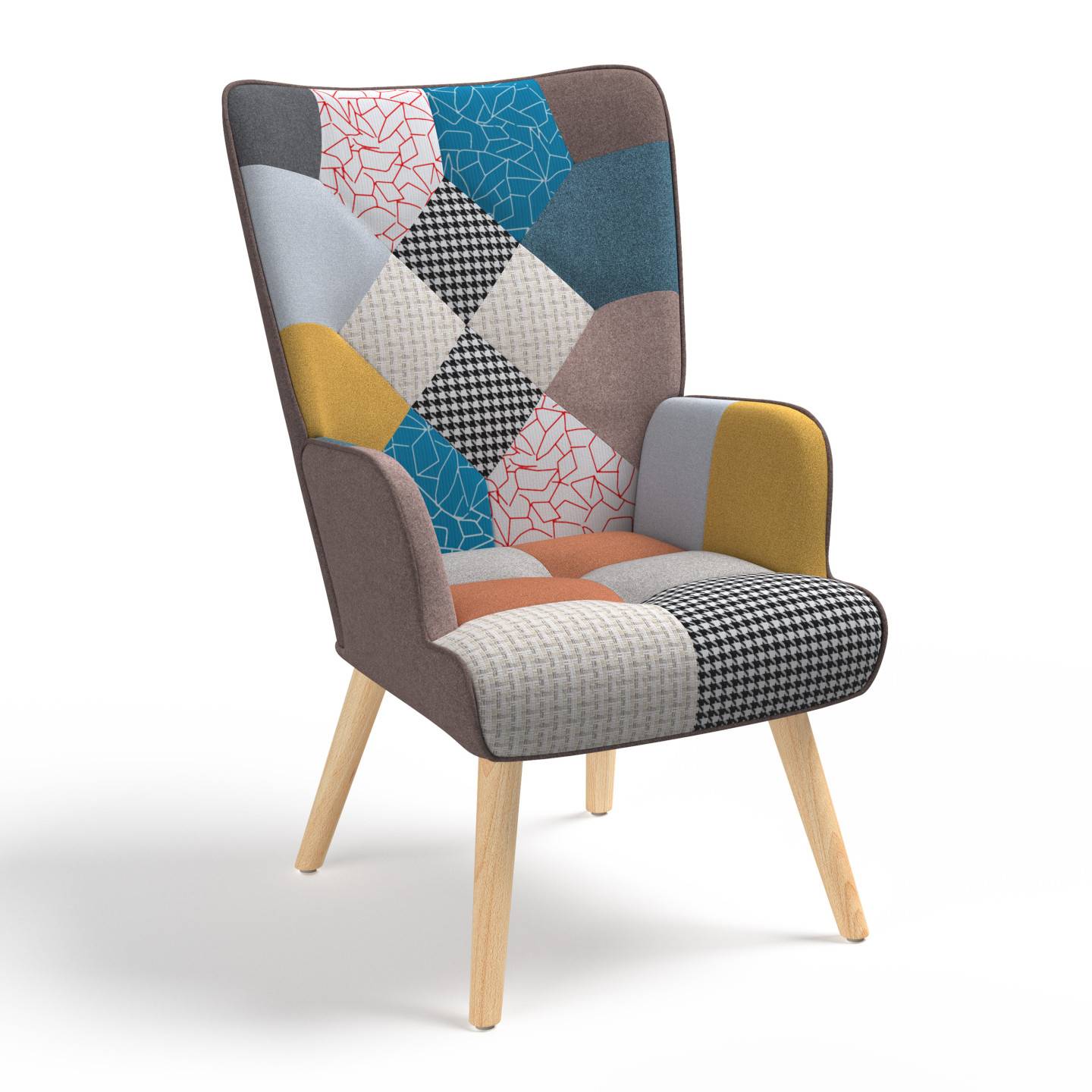 Fauteuil scandinave IVAR en tissu patchwork multicouleurs - Image 2