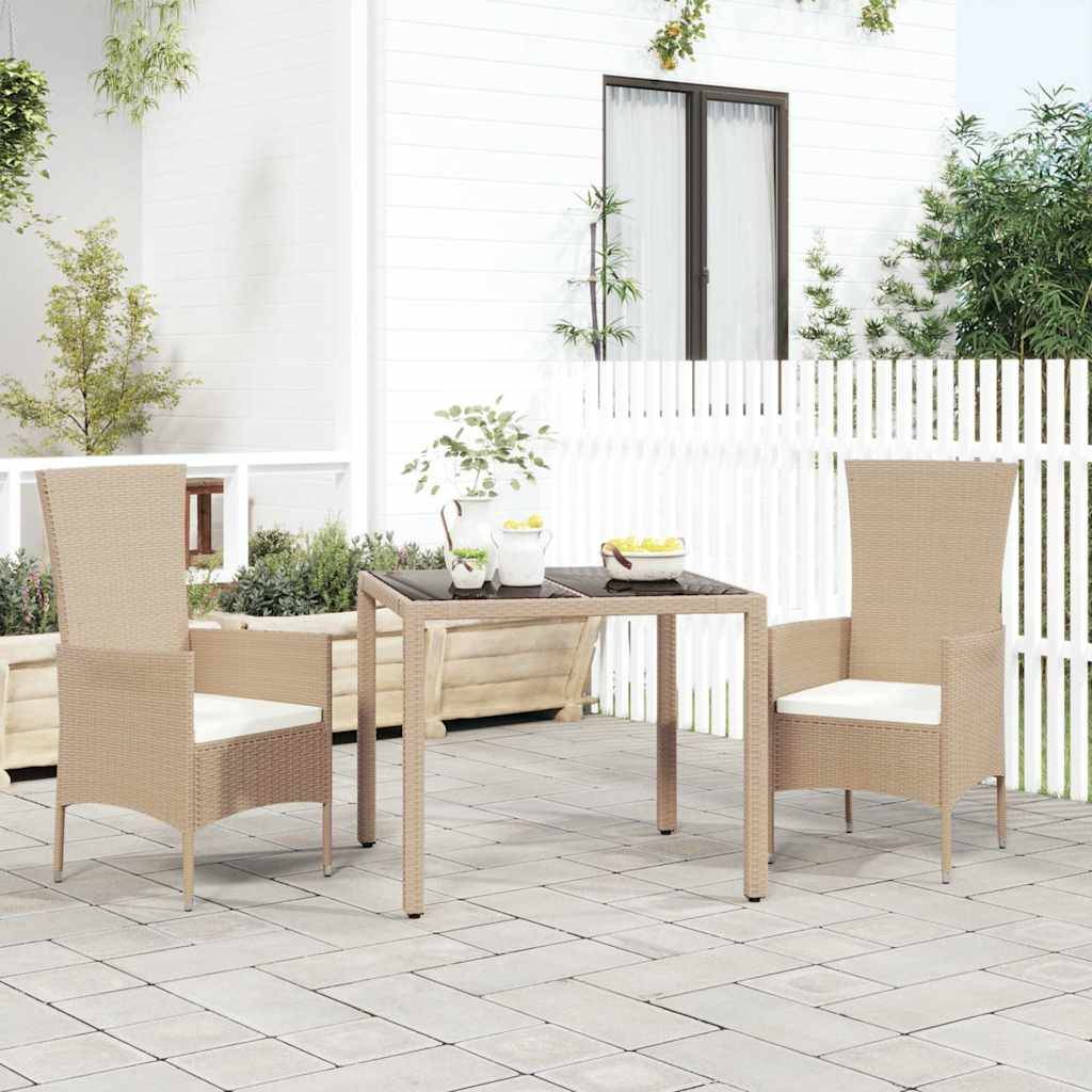 PANGIVO - Table de jardin verre trempé et résine tressée beige 90 x 90 x 75 cm - PANGIVO - Image 1