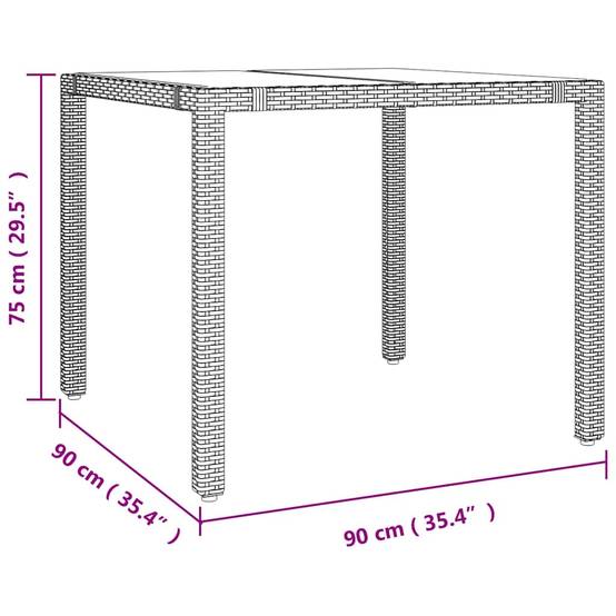 PANGIVO - Table de jardin verre trempé et résine tressée beige 90 x 90 x 75 cm - PANGIVO - Image 6